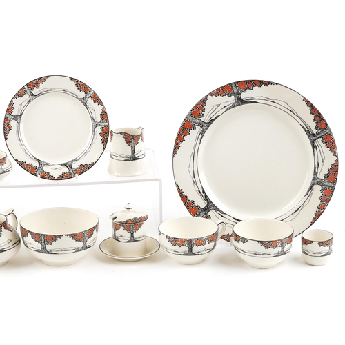 440 - A group of Art Deco Crown Ducal A1211 Orange Tree pattern teaware including bread plates, jugs and s... 