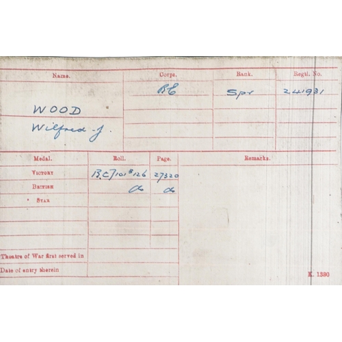 661 - Two British military World War I medals awarded to 241931 SPR.W.J.WOOD.R.E. and 41321 GNR.E.WHEELDON... 