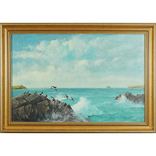 2600 - Richard Barrie Treleaven - Coastal landscape, late 20th century British School, oil on board, indist... 