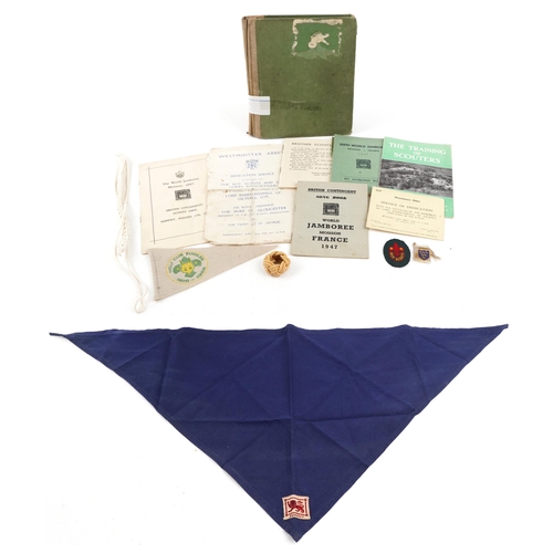 1632 - A small group of Scouting related items including The World Jamboree, Miosson 1947, hymn sheet, a st... 