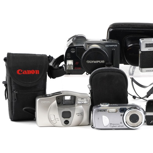 477 - A collection of vintage and later cameras including Minolta-S, Olympus AZ-300 and Sony Cybershot DSC... 