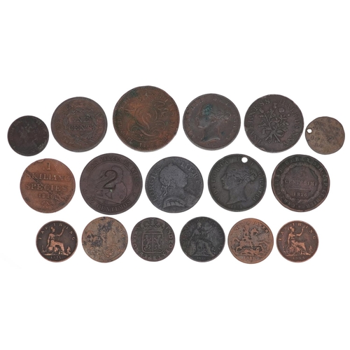 1452 - 18th and 19th century coins and tokens to include a 1793 Inverness half penny, a USA 1848 large cent... 