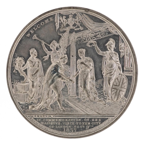 1458 - A large white metal commemorative medal of Queen Victoria's visit to the City of London, November 9t... 