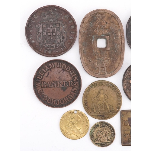 1453 - 17th century and later British and world copper brass coinage to include a 1668 Canterbury token, a ... 