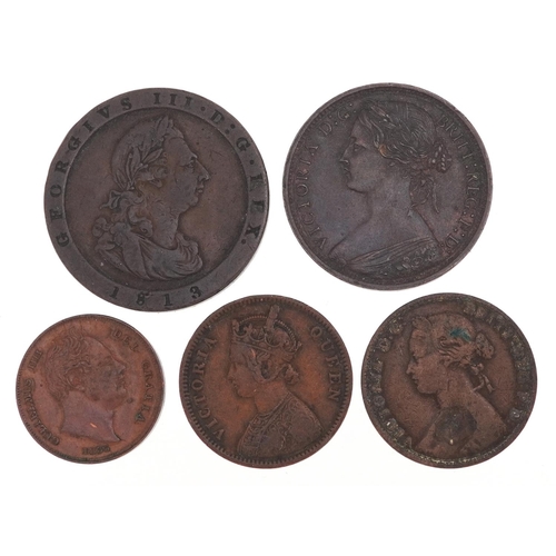 1454 - 19th century copper coinage to include and George III 1813 Isle of Man penny.