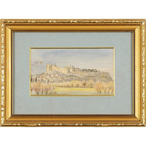 2783 - Frances Fairman - Hill top castle, late 19th century British school watercolour on paper, framed, 9c... 