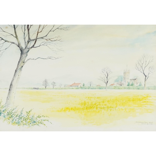 2606 - North Downs Farm, Kent, late 20th century British school watercolour on paper, framed, 30cm x 54cm, ... 