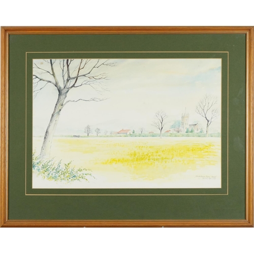 2606 - North Downs Farm, Kent, late 20th century British school watercolour on paper, framed, 30cm x 54cm, ... 