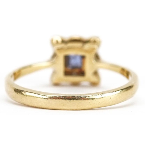 120 - An Art Deco 18ct gold sapphire and diamond cluster ring, size L, 2.3g.