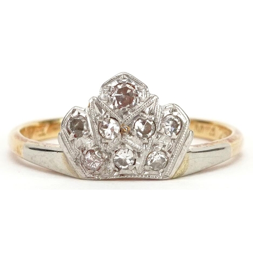 469 - An 18ct gold and platinum diamond ring in the form of a crown, size M, 2.5g.