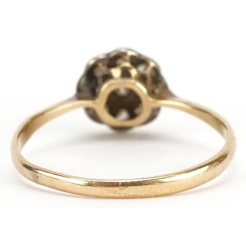 411 - An Art Deco 18ct gold diamond flower head ring, size L, 1.3g, housed in an H Moseley Derby jeweller'... 