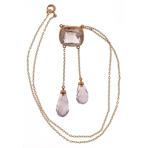 183 - A 9ct gold facet cut amethyst necklace, 40cm in length, 5.9g.