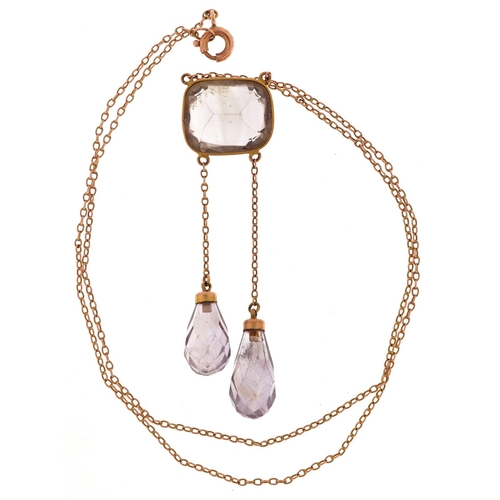 183 - A 9ct gold facet cut amethyst necklace, 40cm in length, 5.9g.