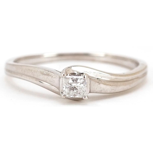 76 - A 9ct white gold princess cut diamond solitaire ring, the diamond approximately 0.25 carat, size X, ... 