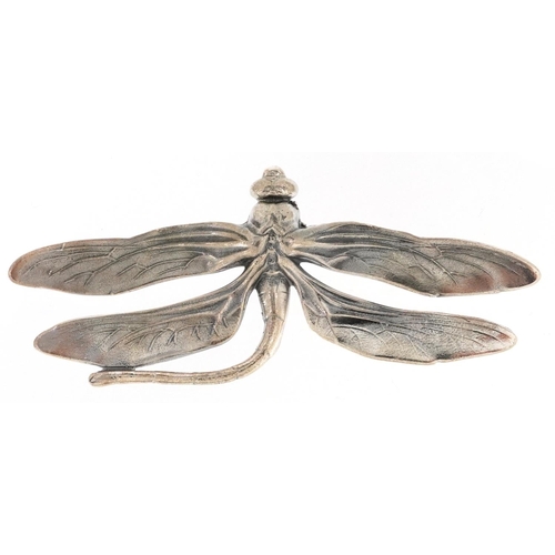 596 - A sterling silver brooch in the form of a dragonfly, 9.5cm wide, 24.0g.