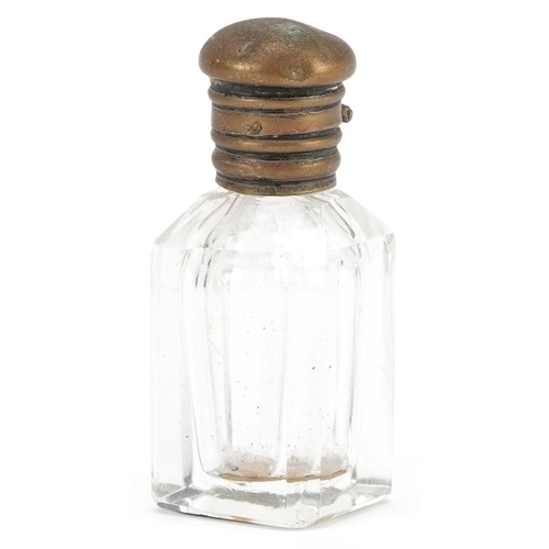 698 - A miniature Dutch silver mounted cut glass scent bottle, 3.2cm high.