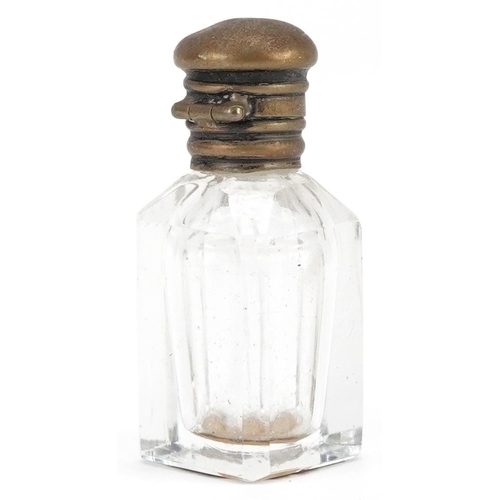 698 - A miniature Dutch silver mounted cut glass scent bottle, 3.2cm high.