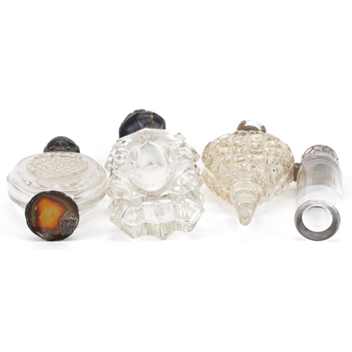 648 - Four antique and later silver mounted glass scent bottles, including two Dutch, the largest 12cm hig... 