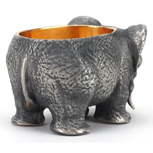 656 - A heavy novelty silver open salt in the form of an elephant, with gilt interior, impressed Russian m... 