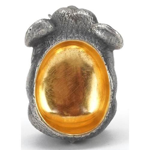 656 - A heavy novelty silver open salt in the form of an elephant, with gilt interior, impressed Russian m... 