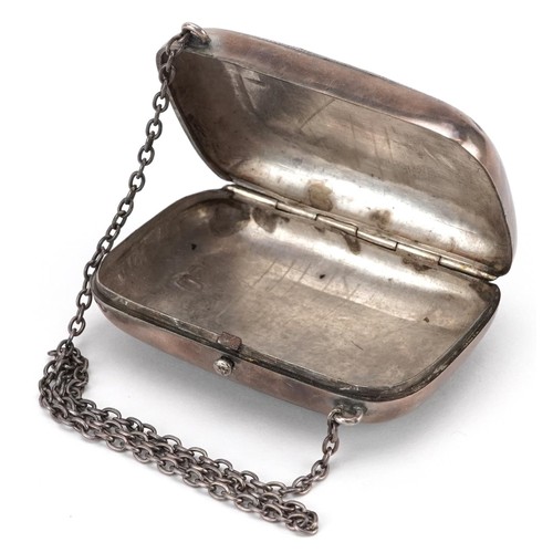 660 - A silver niello work hinged box and cover on chain engraved with a farmer and workhorse, 7cm wide, 3... 