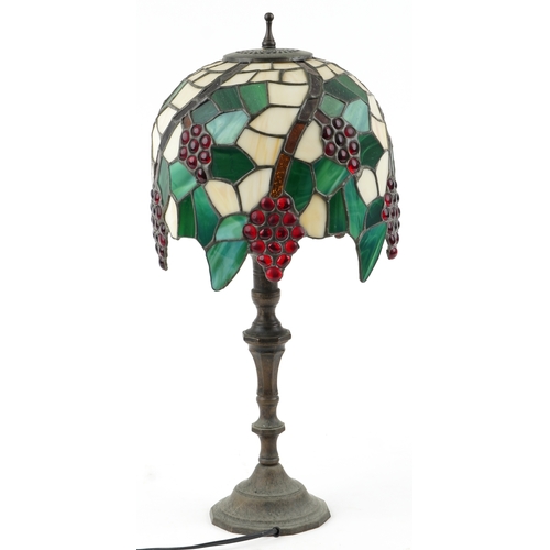 1175 - A late 20th century Tiffany style table lamp with leaded and coloured glass shade, H-52cm.