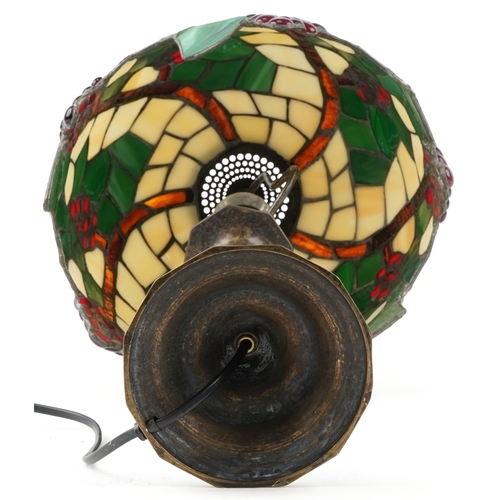 1175 - A late 20th century Tiffany style table lamp with leaded and coloured glass shade, H-52cm.