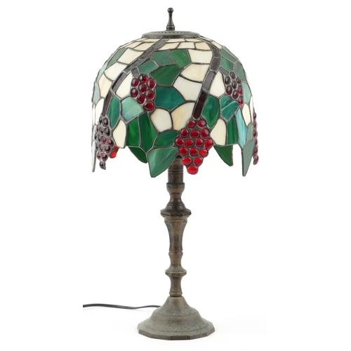 1175 - A late 20th century Tiffany style table lamp with leaded and coloured glass shade, H-52cm.