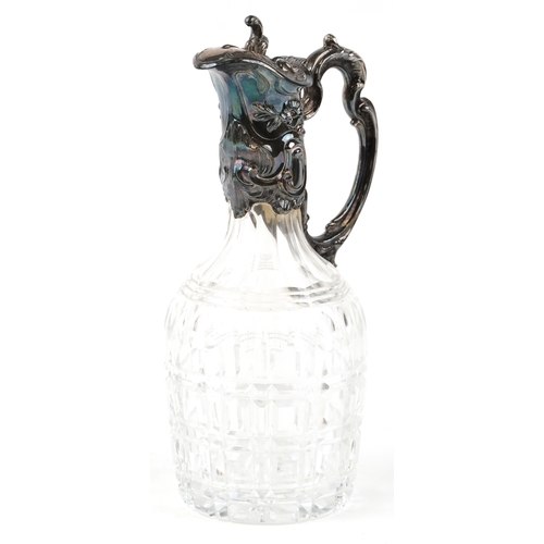 261 - A late Victorian plated and cut glass claret jug, H-28cm.