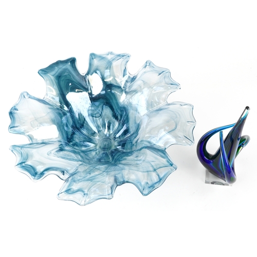 1156 - An Art Deco style press mould glass centre piece bowl together with an art glass sculpture.