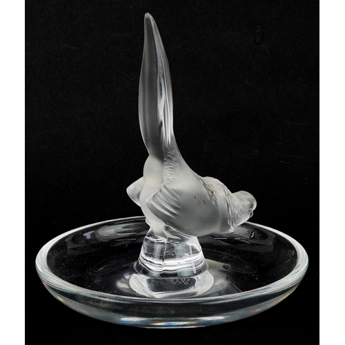 23 - A Lalique frosted glass pheasant ring dish, mark to base, H-10cm.