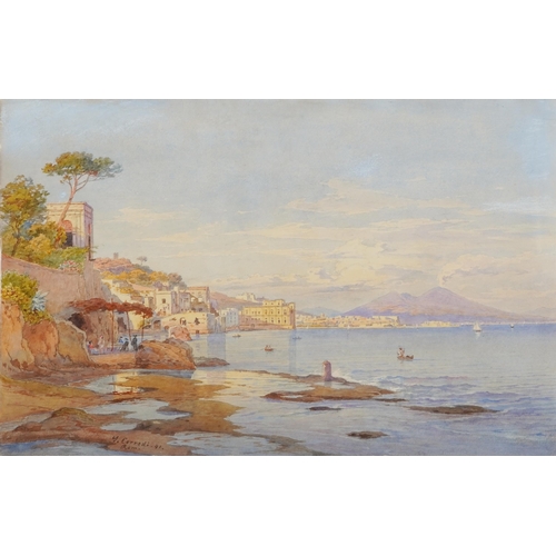 Salomon Corrodi - Italian coastal scene, 19th century Swiss school watercolour on paper, signed and dated 1891, unframed, 23cm x 35cm.