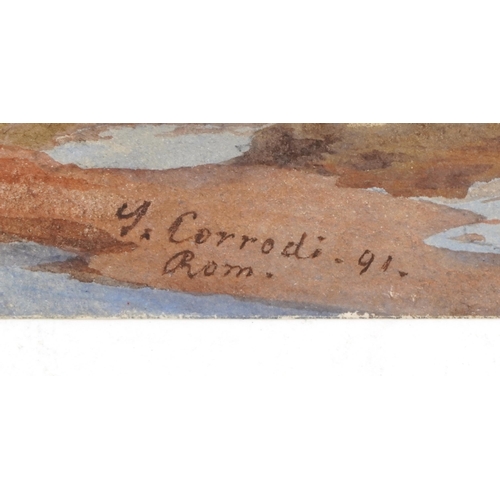 2620 - Salomon Corrodi - Italian coastal scene, 19th century Swiss school watercolour on paper, signed and ... 