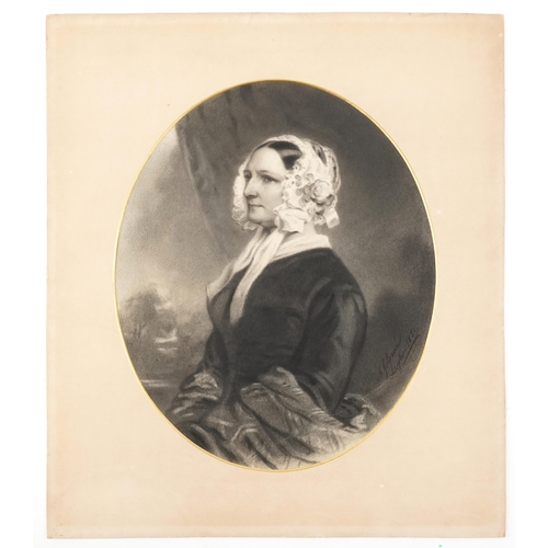 2611 - A half length portrait of a lady in profile, 19th century British school charcoal on paper, indistin... 