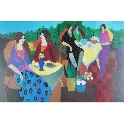 Itzchak Tarkay - Morning Social, stereolithograph in colour on paper, signed in the plate, bearing certificate of authenticity from Park West Gallery, Michigan, framed, 40cm x 60cm.