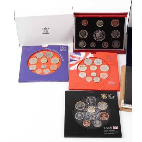 1484 - Nine annual uncirculated and proof coin sets to include 2000 The Millennium Year through to 2008.