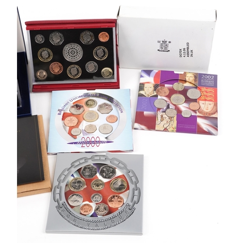 1484 - Nine annual uncirculated and proof coin sets to include 2000 The Millennium Year through to 2008.