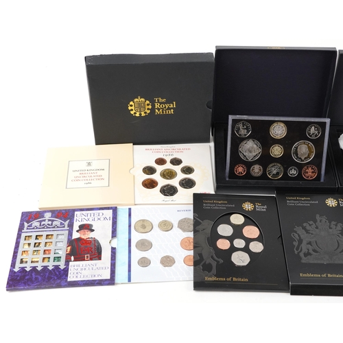 1483 - Ten United Kingdom Royal Mint annual brilliant uncirculated and proof coin sets to include dates 198... 