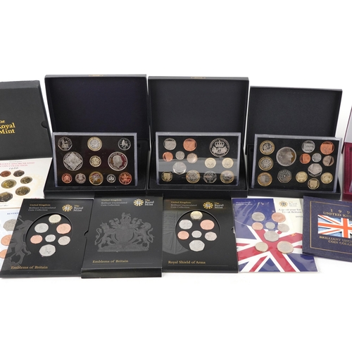 1483 - Ten United Kingdom Royal Mint annual brilliant uncirculated and proof coin sets to include dates 198... 