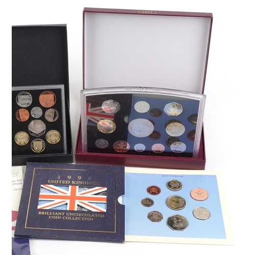 1483 - Ten United Kingdom Royal Mint annual brilliant uncirculated and proof coin sets to include dates 198... 