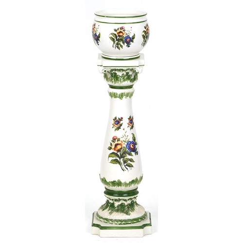 1356 - A late 20th century continental hand painted jardinière and stand decorated with flowers, signed Ned... 