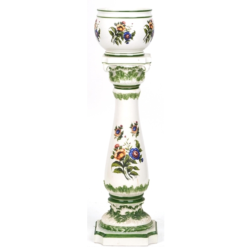 1356 - A late 20th century continental hand painted jardinière and stand decorated with flowers, signed Ned... 