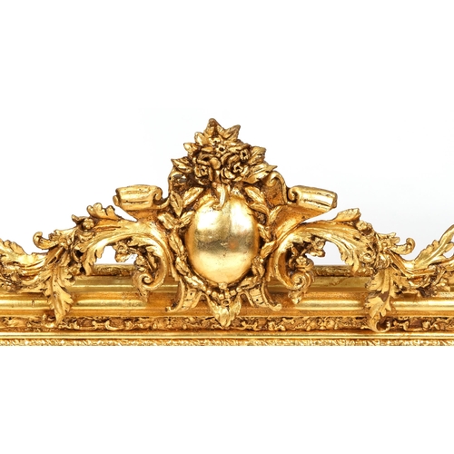 1035 - A modern 18th century style gilded overmantle mirror, 100cm x 144cm.