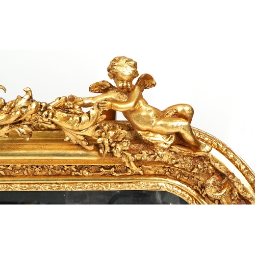 1035 - A modern 18th century style gilded overmantle mirror, 100cm x 144cm.