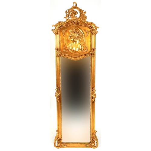 1036 - A modern 18th century style gilded pier mirror, 177cm x 54cm.