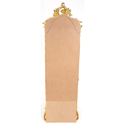 1036 - A modern 18th century style gilded pier mirror, 177cm x 54cm.