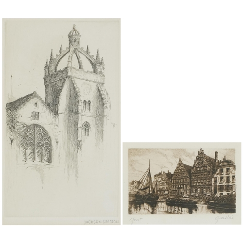 2785 - Jackson Simpson - King's College University of Aberdeen, 20th century British school etching on pape... 