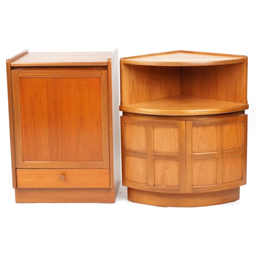 1045 - A late 20th century teak corner cupboard and side cabinet by Nathan Furniture.