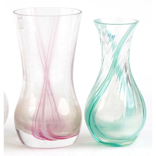 1224 - Two vintage Caithness glass vases together with a Murano centrepiece and a large flared white glass ... 