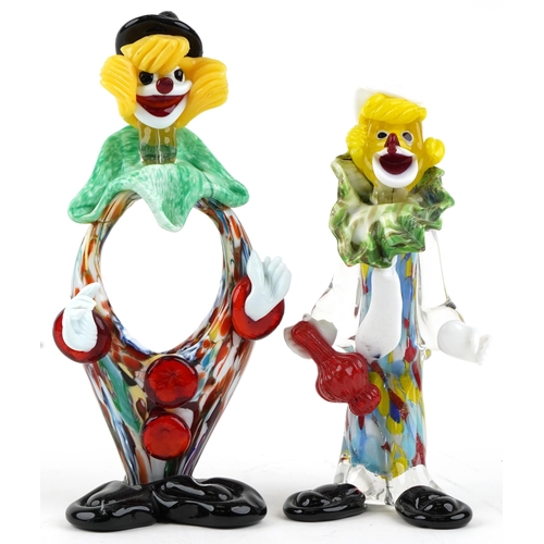 429 - Two mid 20th century Murano coloured glass figures of clowns, the largest 22cm high.